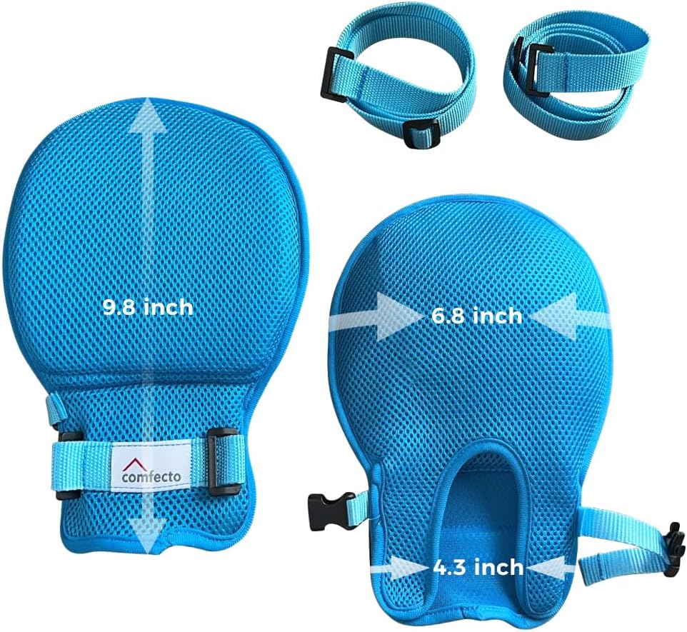 Comfecto Dementia Gloves for Elderly 2 pcs, Hand Control Mitts, Medical Restraint Mitts for Patients, Safety Finger Control Mittens to Prevent Scratching Self Injury, Soft Breathable Padded