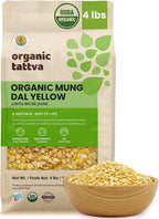 Organic Tattva Moong Dal (4 lbs) - Yellow Split Mung Beans Organic Lentils - Mung Bean Yellow Lentils Dry - High Protein Plant Based Nutrition - Gluten Free, Vegan, Kosher - USDA Certified Legumes