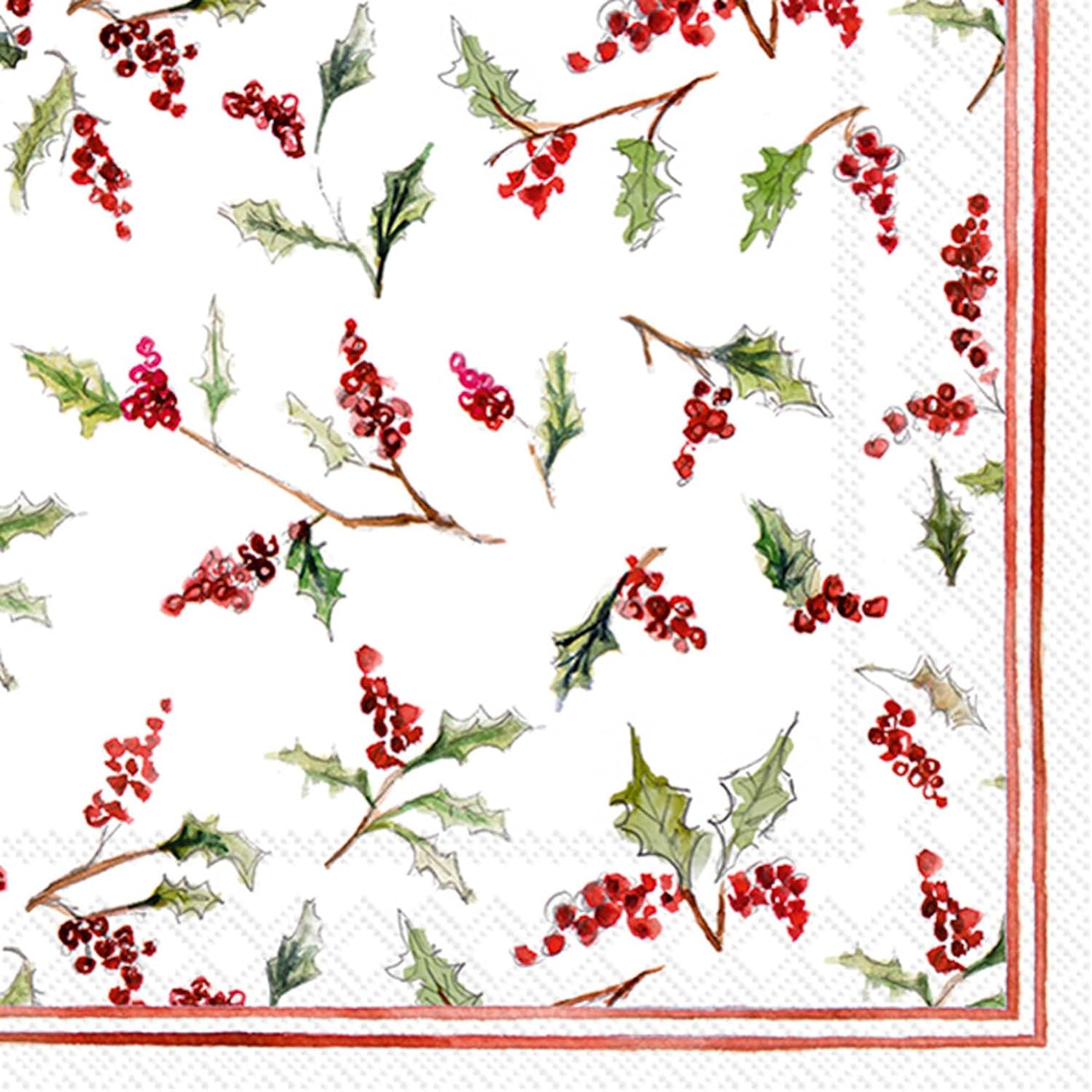 IHR Ideal Home Range Cocktail Napkins Disposable 3-Ply Paper Party Napkin Pack, 5" x 5", Christmas Ilex Berries, 20-Count