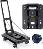 TICONN Folding Portable Dolly Cart, Black, 4-Wheel, 110 lbs Capacity, Adjustable Handle, Silent Wheels