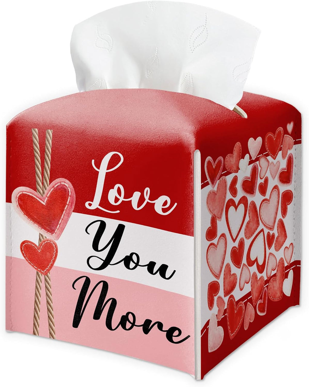 Valentine's Day Tissue Box Cover Square - Love You More - Valentines Party Decor Facial Paper Organizer Dispenser for Home Bathroom Vanity Countertop Nightstands Supplies & Decor - B05