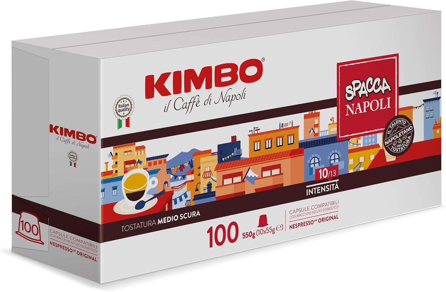 Kimbo Espresso Napoli – 100 Capsules Compatible with Nespresso Original | 10 Packs of 10 | Dark Roasting | Intensity 10/13 | Rich and Persistent Aroma