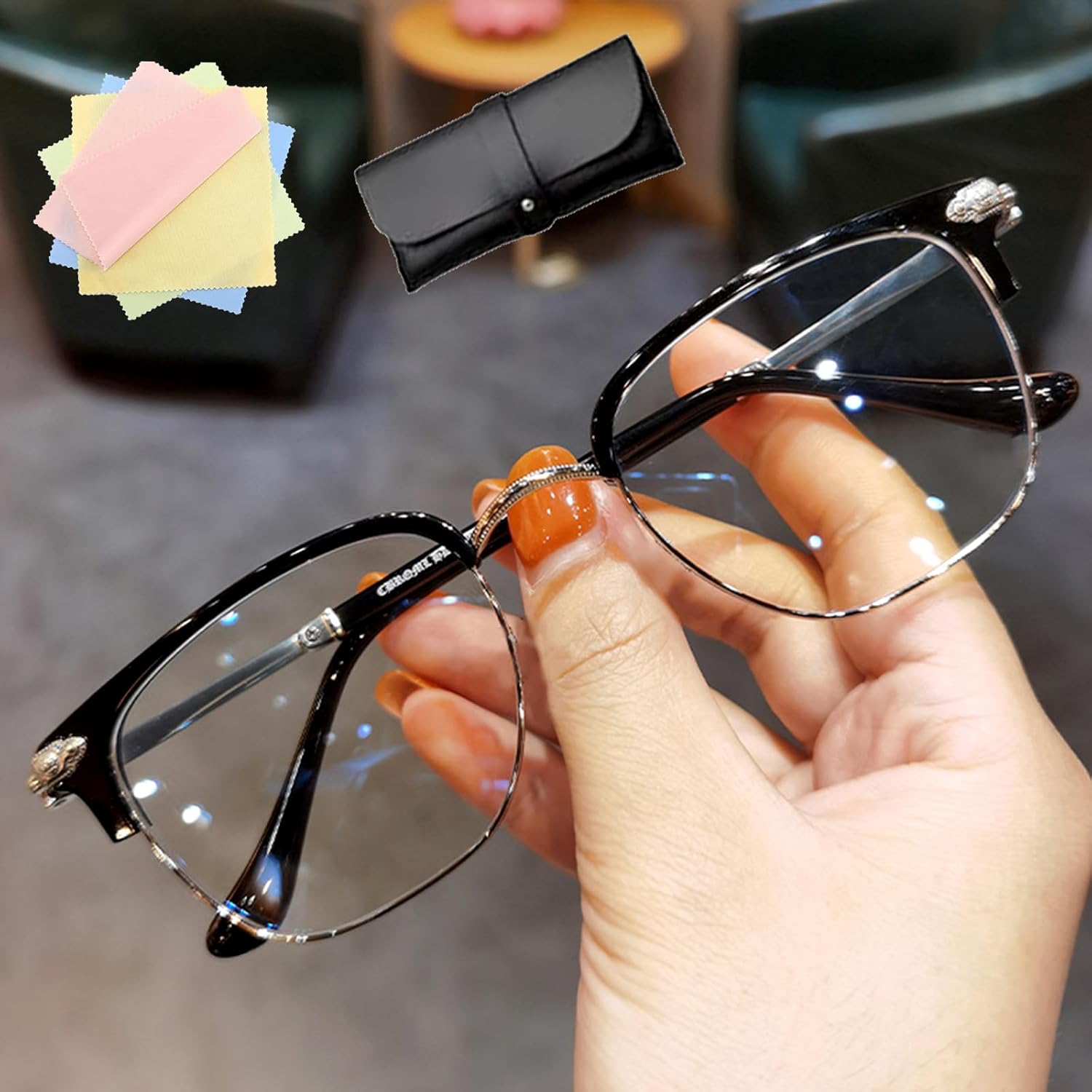 Ultra Light Anti Blue Presbyopic Glasses, Titanium Frame HD Reading Glasses with Spring Hinge, Unisex Anti Eyestrain, Glare