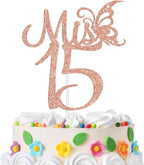 Mis Quince 15 Cake Topper, Mis 15, Feliz 15 Anos Cake Decor, Girls Happy 15th Birthday Party Decorations Supplies Rose Gold Glitter