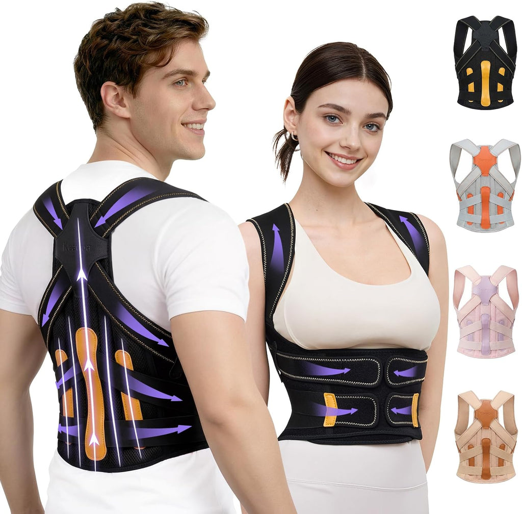 Posture Corrector for Women and Men, 5 Full Back Support Brace Rods, FSA&HSA Eligible, Adjustable Shoulder Straightener, Improving Hunchback Posture, Upper and Lower Back, Neck Pain Relief, Medium