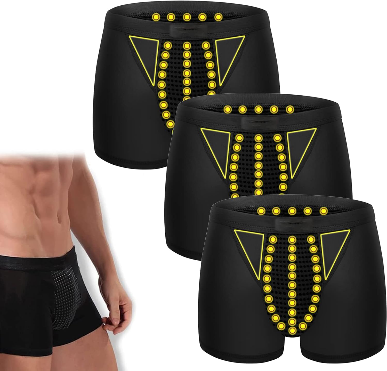 Prostate Magnetic Therapy Boxer Briefs, Tourmaline Prostate Therapy Magnetic Boxer Briefs for Men (Black-3PCS,2XL)