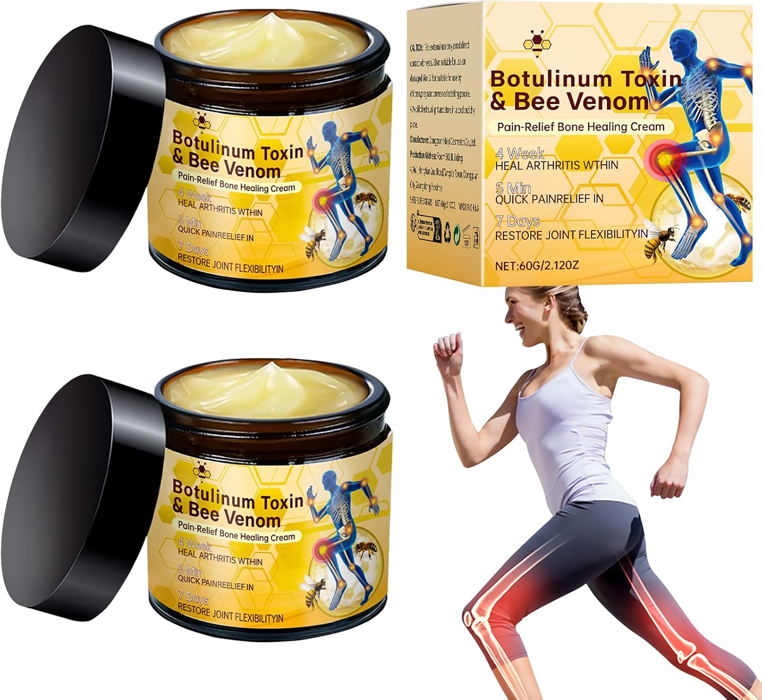2Pcs Bee Venom Joint Gel Cream, Bee Venom Advanced Joint and Bone Cream, Advanced Professional New Bee Venom Professional Gel, for Back, Neck, Hands, Knee