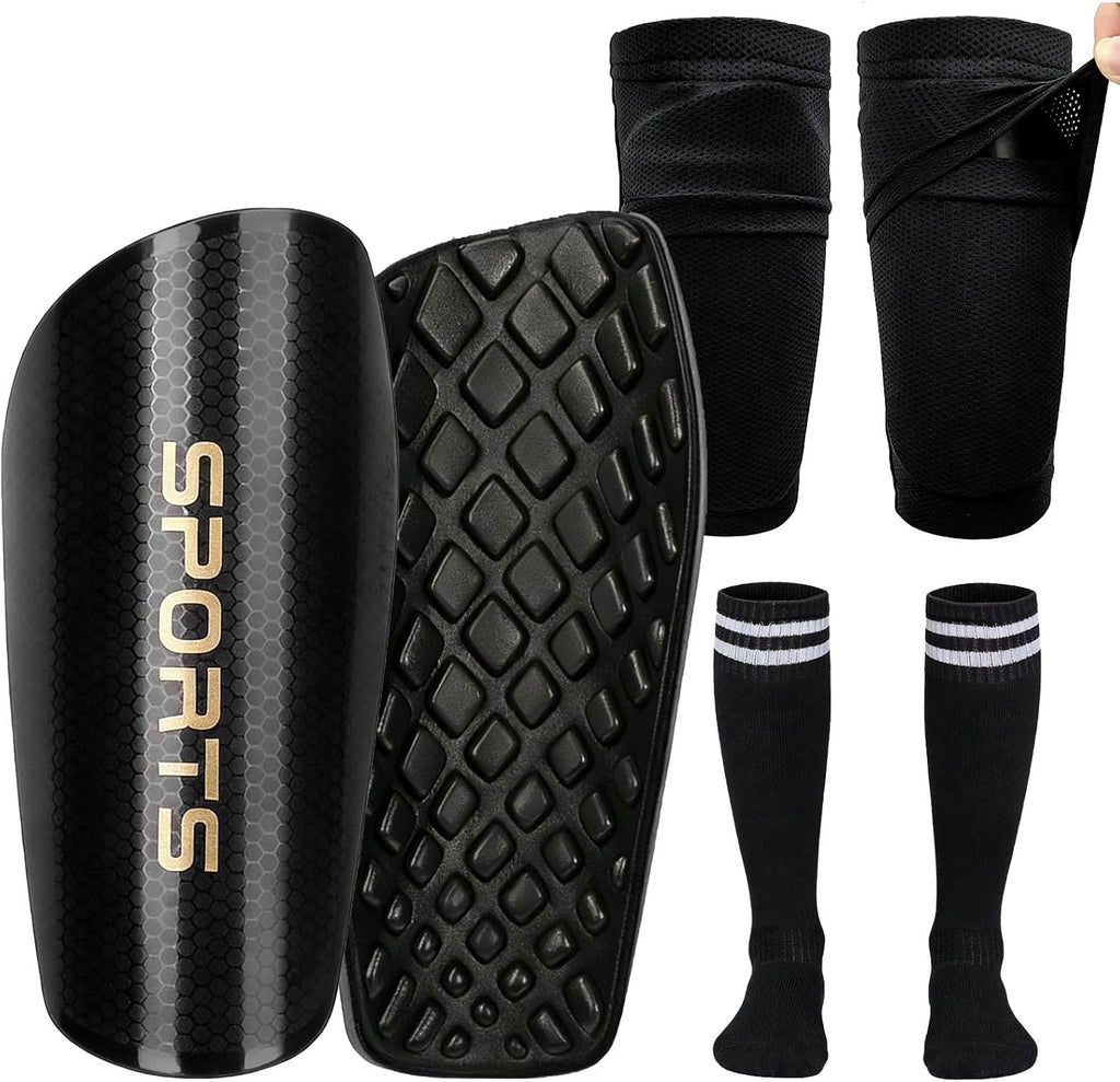 Soccer Shin Guards for Kids Youth, Toddler Shin Pads with Sleeves and Long Soccer Socks for Age 2-12 Boys & Girls Toddler Children Teenagers, Protective Lightweight Soccer Equipment