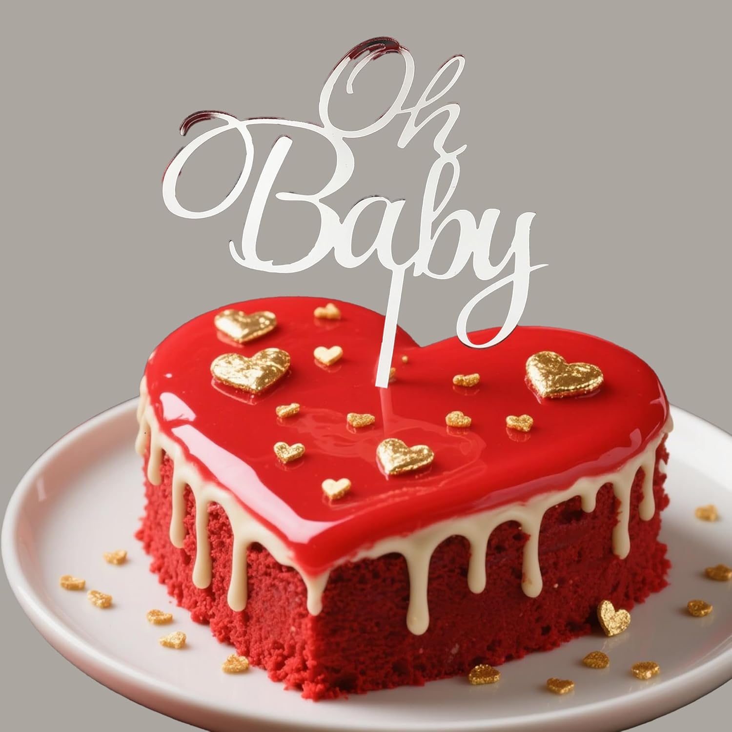 Oh Baby Cake Topper - Welcome Baby Decor for Baby Showers, Gender Reveal & 1st Birthdays Silvery Acrylic