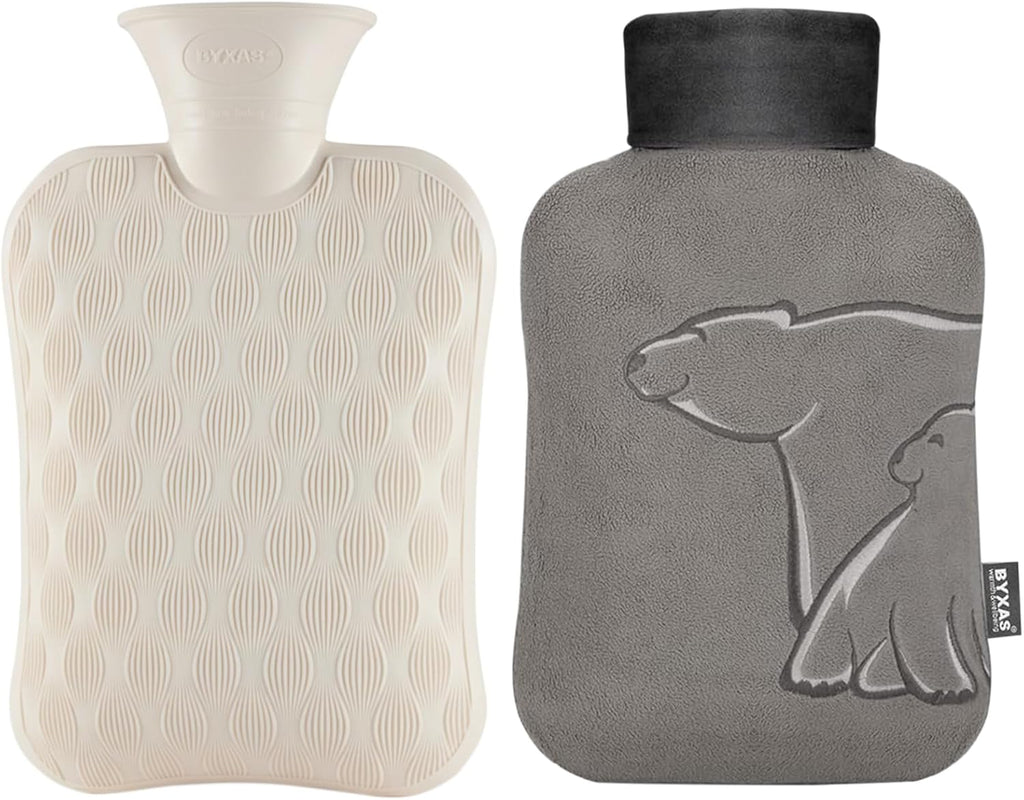 Hot Water Bottle with Cover, Hot Water Bag for Pain Relief, Heating Pad, Hot and Cold Therapies, Hand Warmers, BPA Free, Ideal for Menstrual Cramps, Neck and Shoulder Pain Relief (Grey)