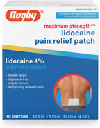 Rugby Maximum Strength Lidocaine Pain Relief Patch - 4% Lidocaine - Topical Anesthetic - Unscented - 30 Patches (1 Pack)
