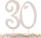 30 Cake Topper 30th Anniversary Birthday Wedding Diamond Cake Topper for Women Bling Rhinestone Cake Decoration Party Supplies Keepsake, Rose Gold