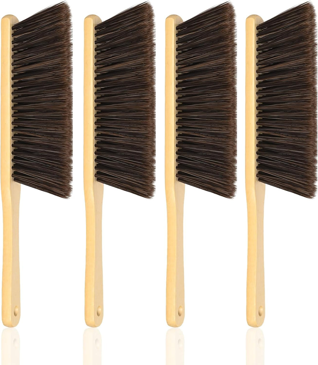 4 Pieces Hand Broom Wooden Dust Brush Bulk Bench Brush Soft Bristle Whisk Broom Beach Sand Remover Hand Brushes for Cleaning Fireplace Sofa Car Bed Cabinets, Desktops, Windowsills, Clothes