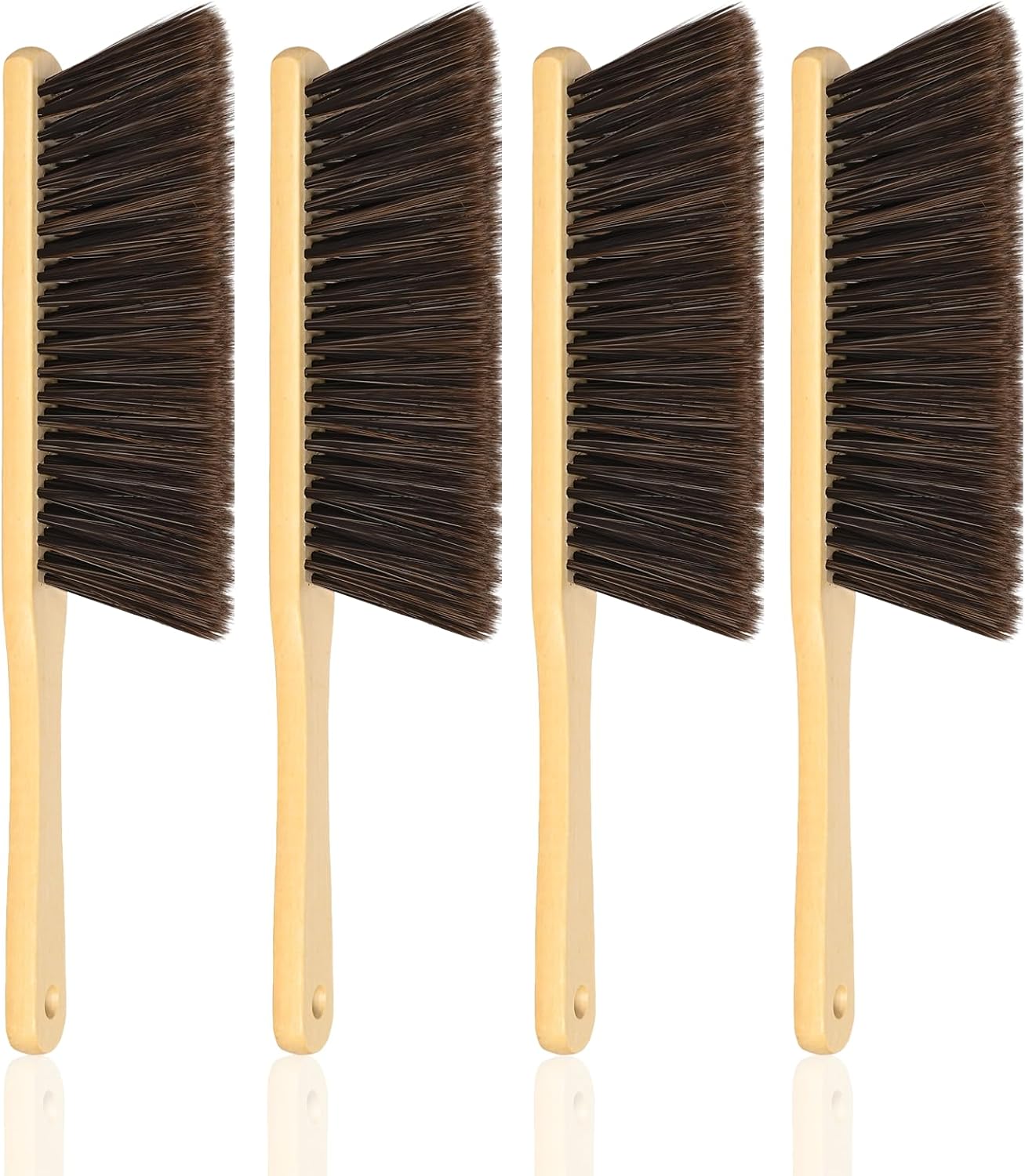 4 Pieces Hand Broom Wooden Dust Brush Bulk Bench Brush Soft Bristle Whisk Broom Beach Sand Remover Hand Brushes for Cleaning Fireplace Sofa Car Bed Cabinets, Desktops, Windowsills, Clothes