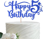 Rsstarxi 1 Pack Happy 5th Birthday Cake Topper Glitter Number 5 Five Years Old Birthday Cake Pick Decoration for Celebrating 5th Birthday Anniversary Party Supplies Deep Blue