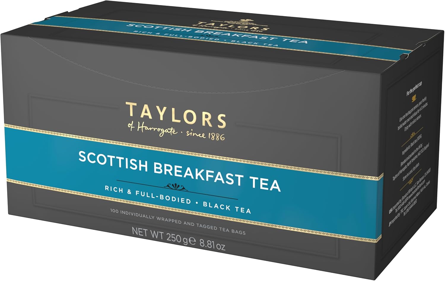 Taylors of Harrogate Scottish Breakfast Black Tea Individually Wrapped Bags, 100 Count (Pack of 1), Strong, malty and full, Caffeinated, Enjoy Hot or Iced, 100 Teabags