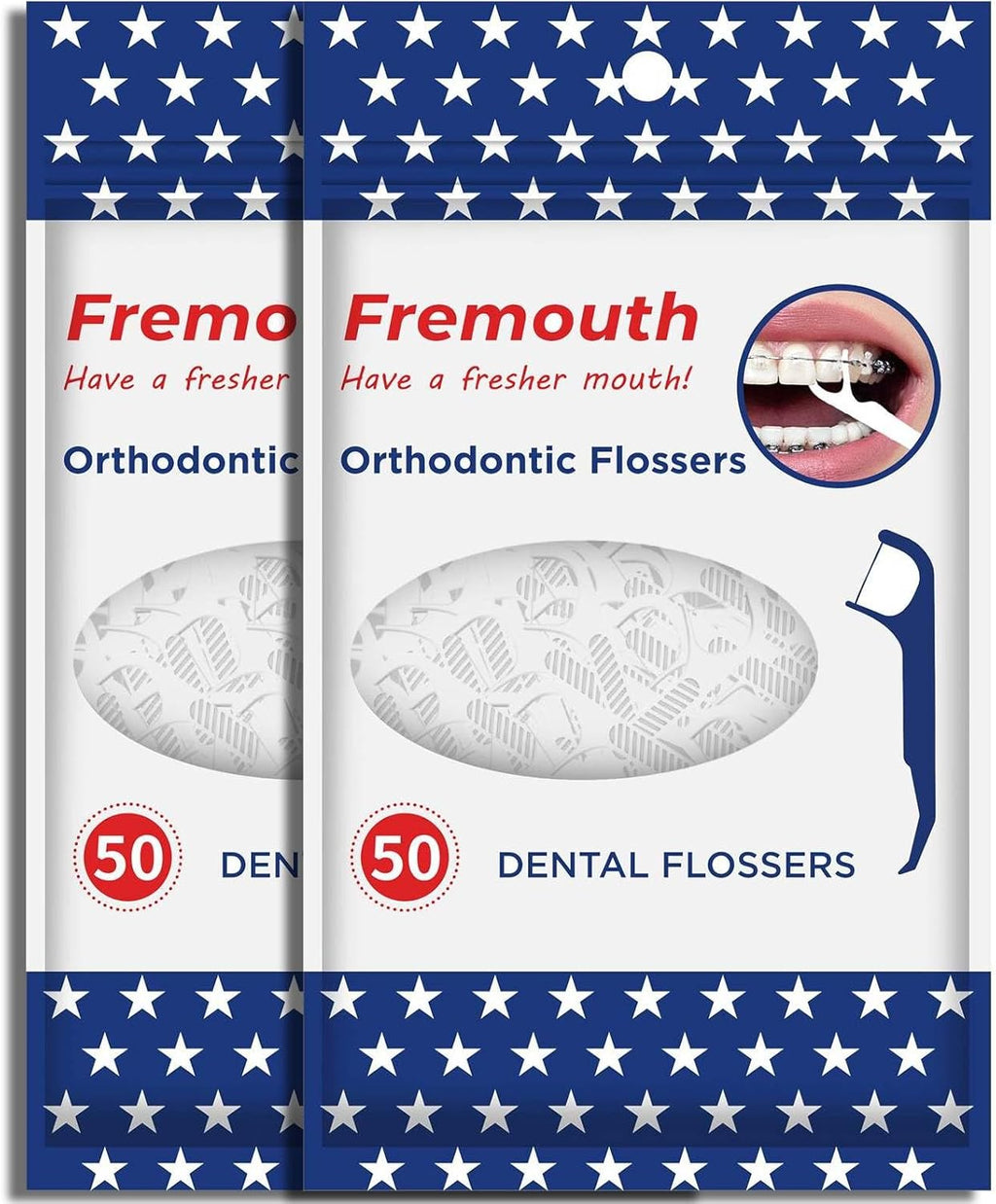 Fremouth Upgraded Orthodontic Flossers for Braces - Ortho Dental Floss Picks, 50 Count (Pack of 2)