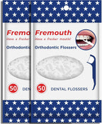 Fremouth Upgraded Orthodontic Flossers for Braces - Ortho Dental Floss Picks, 50 Count (Pack of 2)