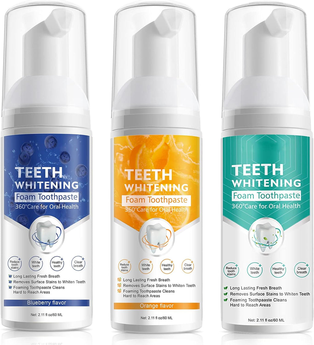 Teeth Whitening Toothpaste, Foam Toothpaste, Ultra-fine Mousse Foam Deeply Cleaning Gums, Stain Removal, Oral Care Replacement Natural Mouth Wash Water, 3 Fresh Flavor