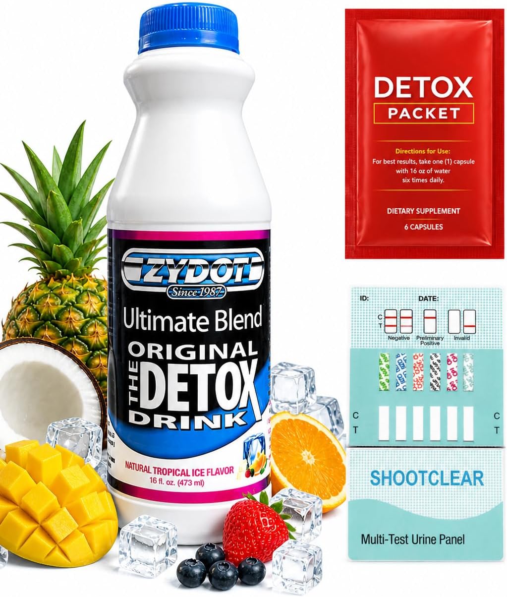 Zydot Detox Drink Same Day Kit with Herbal Pills and 6 Panel Test - Quickly Cleanse and Detox Body - 16 oz