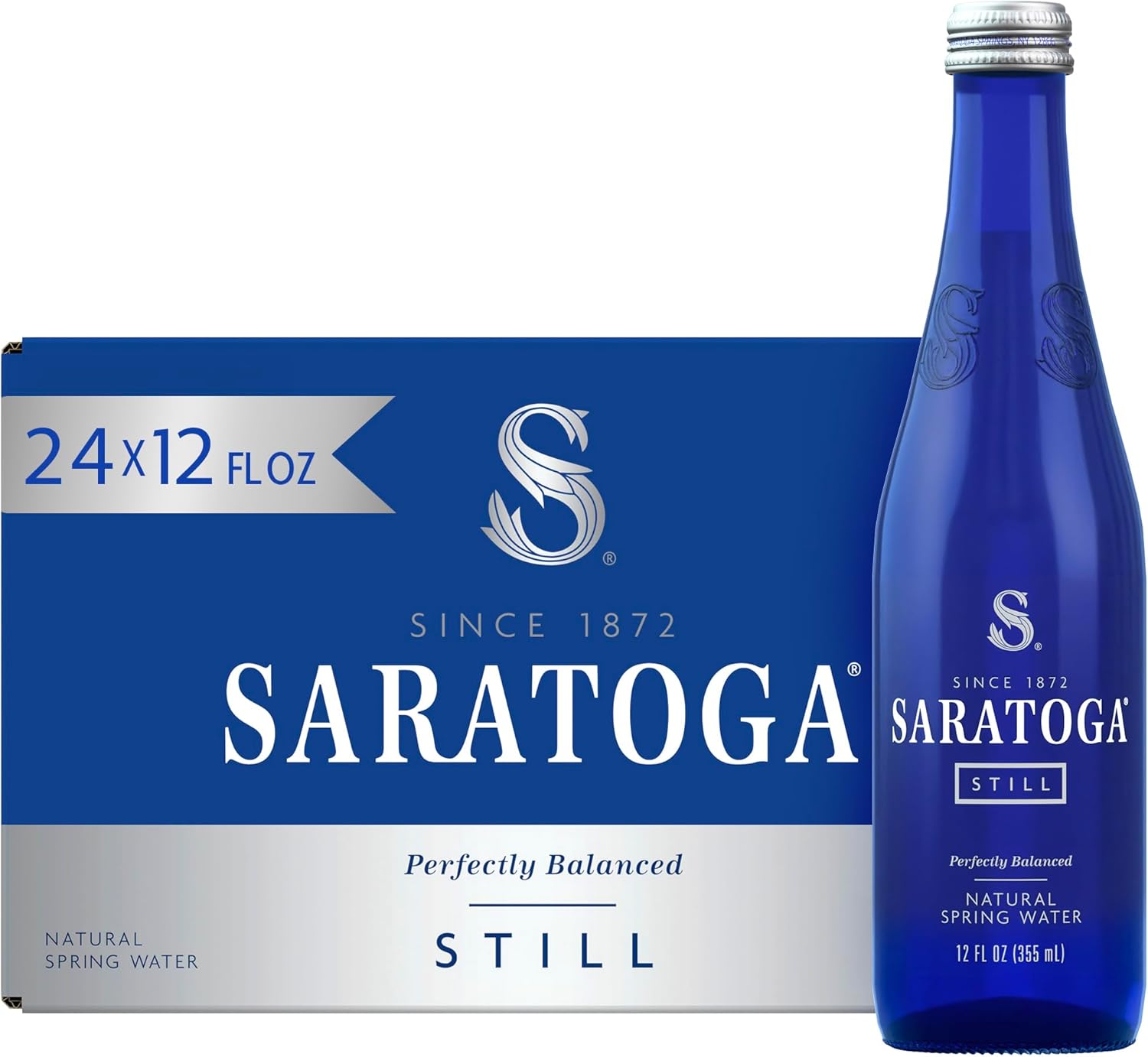 Saratoga Spring Water Bottles, 24 Pack – Still Bottled Water - Glass Bottles - 12 Fl Oz