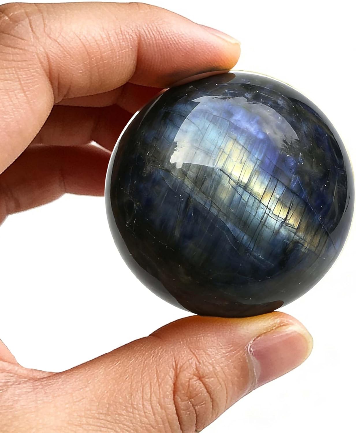 AierCrystal Natural Stone Crystal Sphere Feng Shui Home Decoration Ball Positive Energy Scrying Orb for Meditation Tool for Spiritual Space Purification Globe Diameter 4-5cm Labradorite Sphere