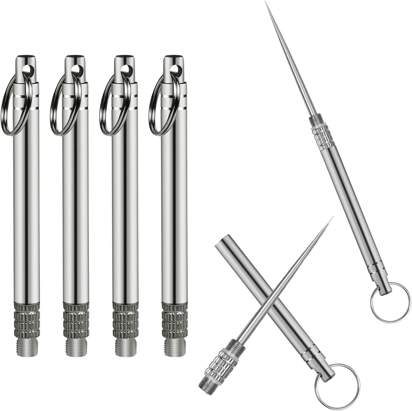 4 Pieces Portable Titanium Toothpick, Premium Grade Metal Toothpicks with Protective Holder Pocket Toothpicks with Key Ring Toothpick for Outdoor Picnic and Camping