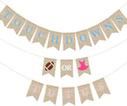 3 Pieces Touchdowns or Tutus Gender Reveal Decorations Banners Boy or Girl Rustic Burlap Banners for Baby Shower Rugby Gender Reveal Party Supplies Welcome Baby Party Decorations