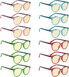 Eyekepper 12 Pack Blue Light Blocking Reading Glasses Oversized Round Pattern Yellow Tinted Computer Readers for Women +1.00