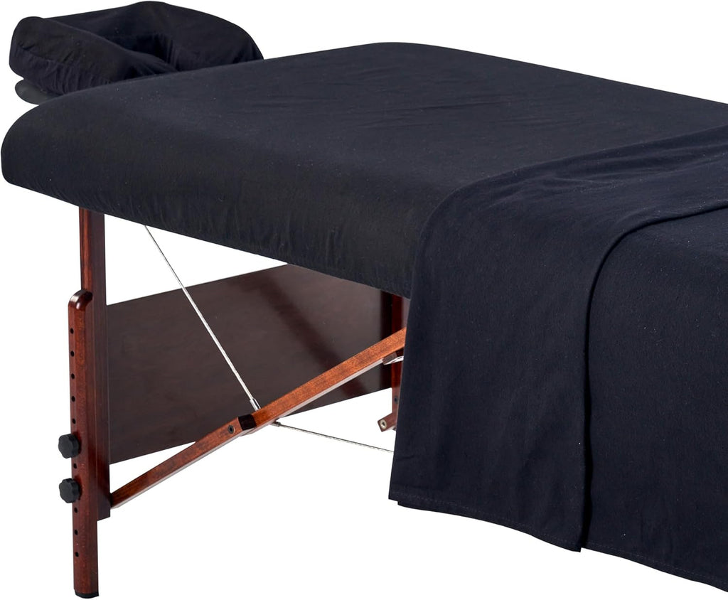 Master Massage Cotton Flannel Sheets Set (3 Piece Set) Massage Table Cover Set, Beauty Salon SPA Bed Replacement Cover, Includes Table Cover, Face Cushion Cover, Table Sheet, Black