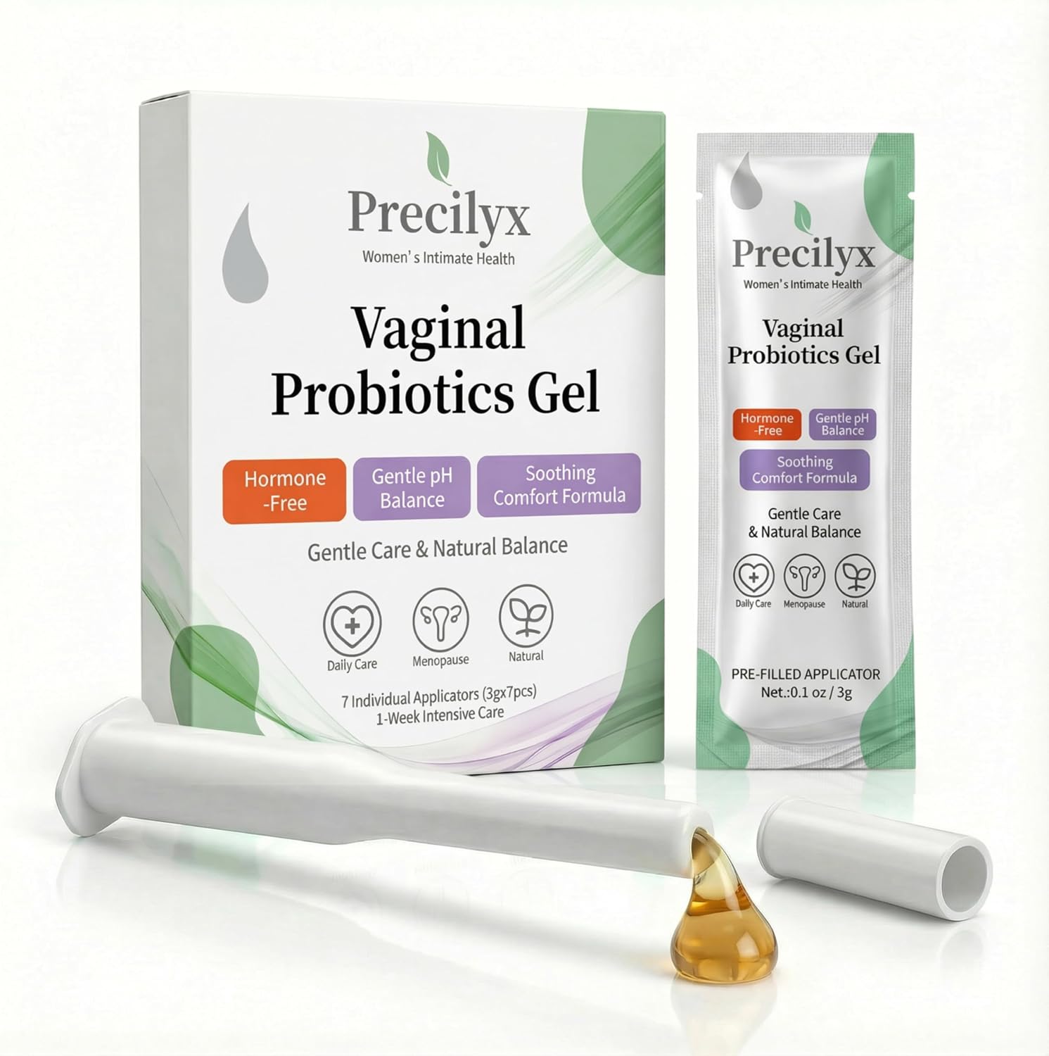 Vaginal Probiotics Intimate Care Gel for Women with Boric Acid Odor Control,Itch Relief & pH Balance Hormone-Free | BV & Yeast Infection Care | Dryness Moisturizer,7 Pre-Filled Applicators