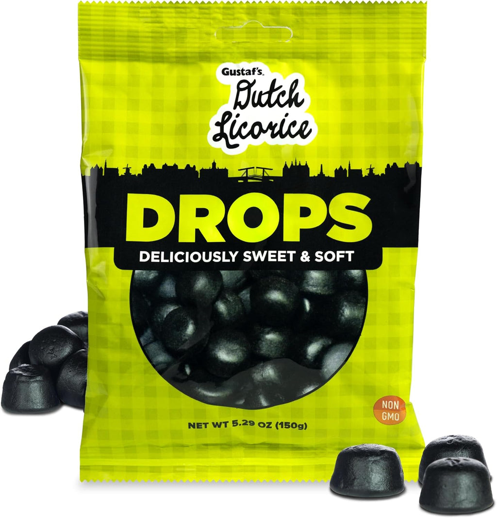 Gustaf's Dutch Licorice Drops - 5.2oz Bag - Sweet Black Licorice Drops - Dutch Candy from Netherlands - Sweet Black Liquorice Treats