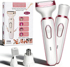 RUIM Women’s Electric Shaver 4-in-1, Painless Hair Remover for Bikini Face & Body, Cordless Wet/Dry Trimmer with Nose & Eyebrow Heads, Fast USB-C Charging, Travel-Ready Grooming Kit