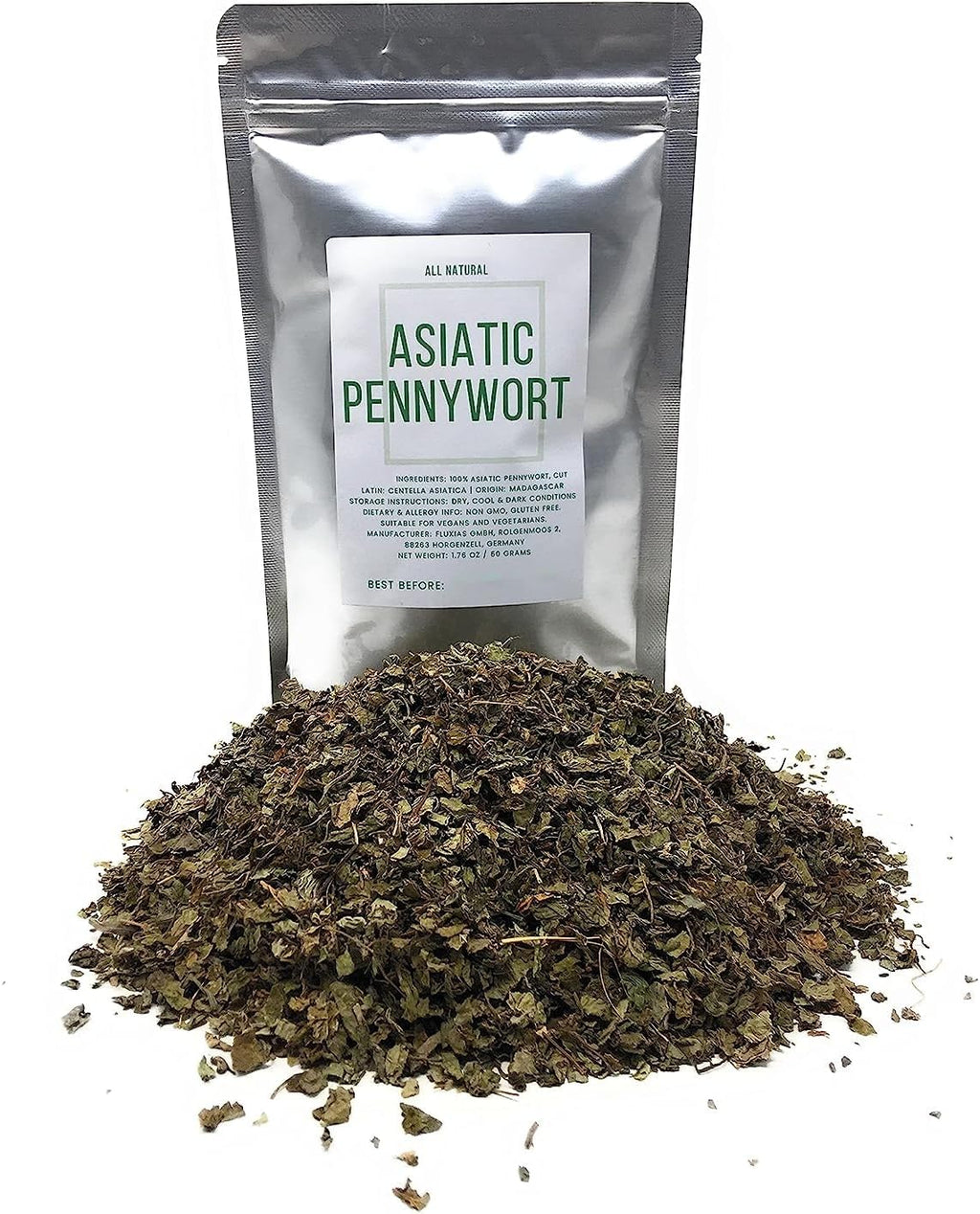 100% Natural Gotu Kola (Asiatic Pennywort) - Dried & Cut Centella Asiatica from Madagascar - Net Weight: 1.76 Oz / 50 Grams
