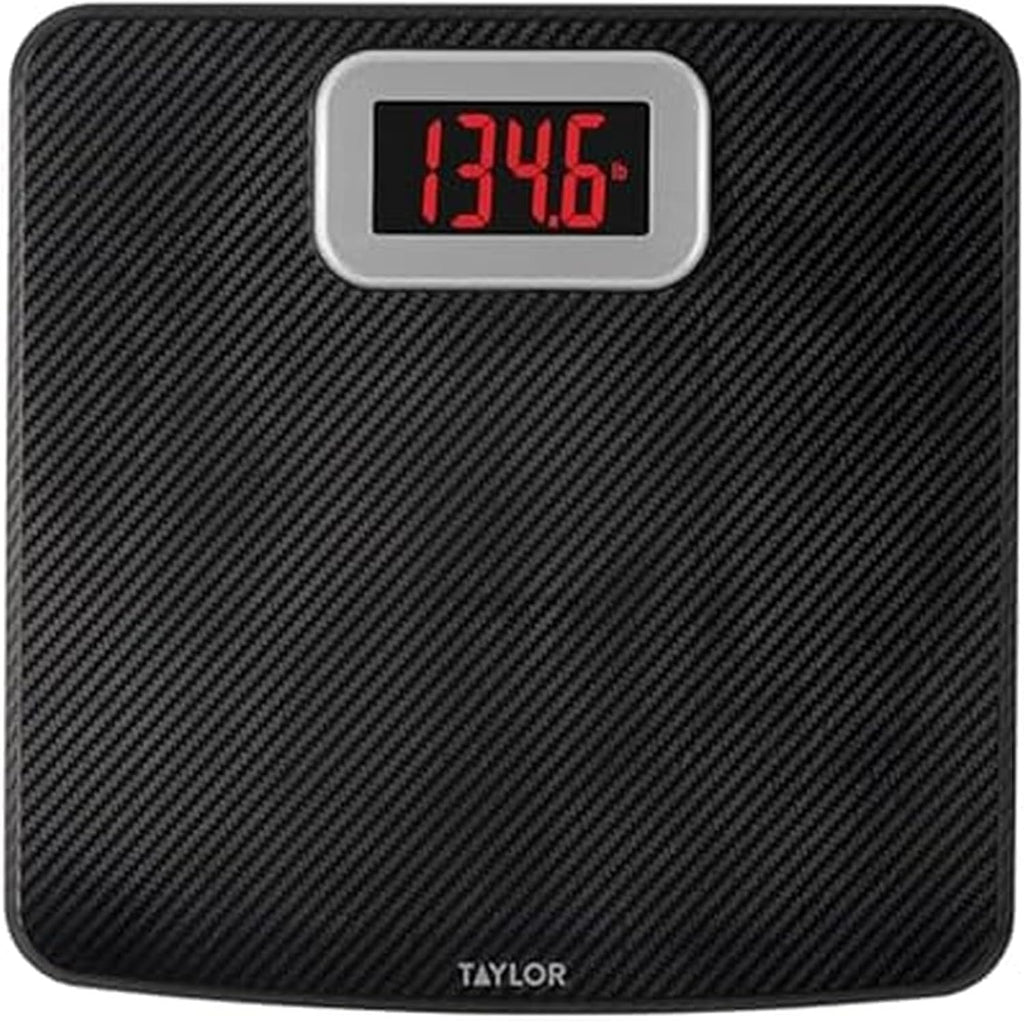 Taylor Digital Bathroom Scale, Body Weight Scale 400 LB Capacity, Carbon Fiber Anti-Slip Mat, 11.8 x 11.8 Inch Platform, Black