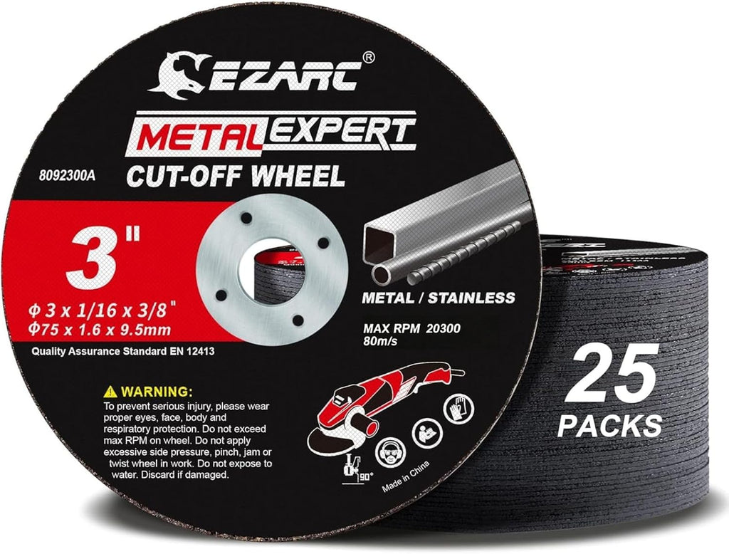 EZARC Cut Off Wheels 25 Pack, 3” x 1/32” x 3/8” Cutting Wheel, Metal & Stainless Steel Cutting Disc for Die Grinder