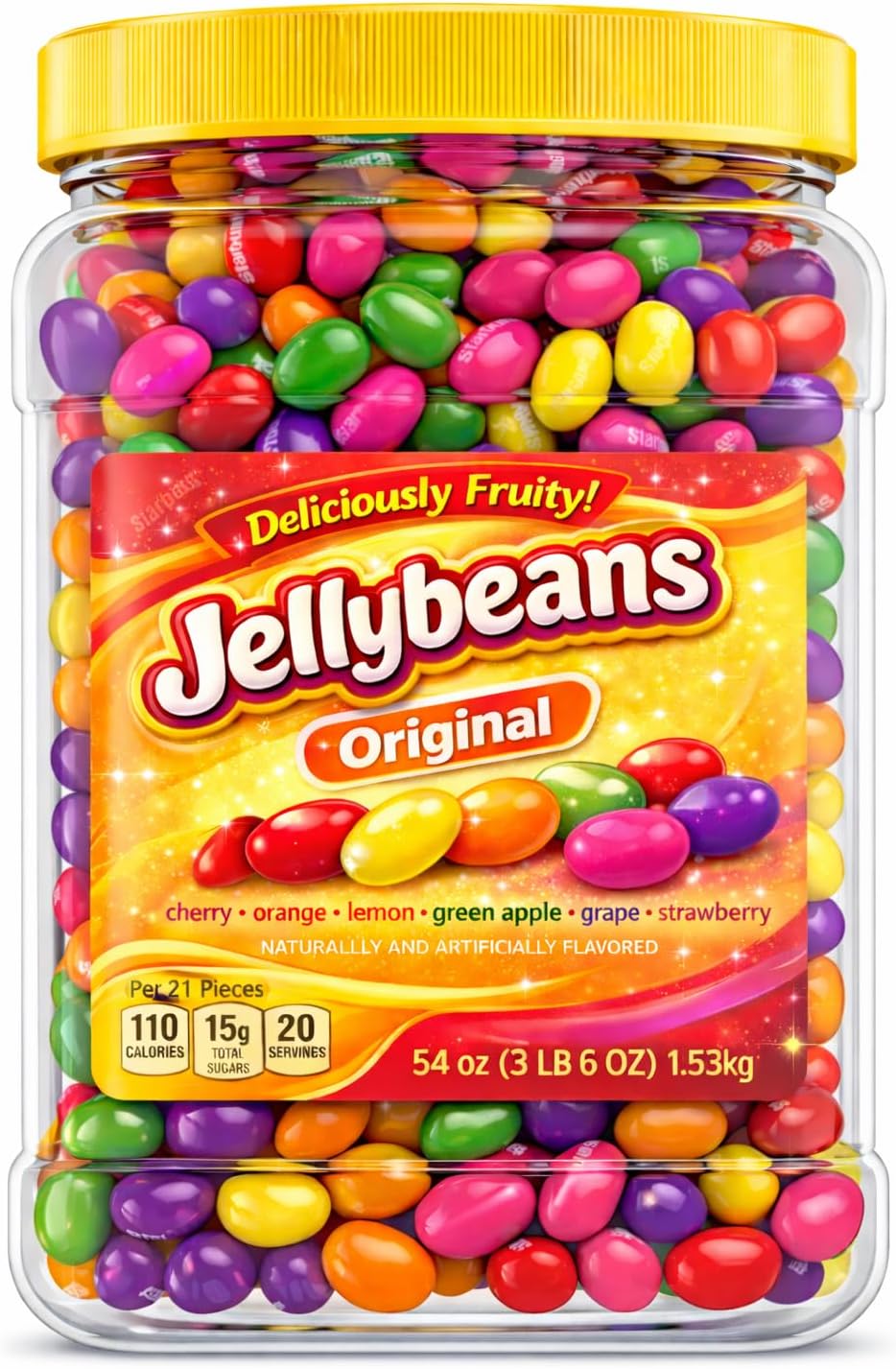 Jelly Beans Juicy Fruit Flavored Chewy Candy Bulk Jar 54oz | Colorful Sweet Treat for Easter Egg Hunts Basket Stuffer Filler Party Favor Gift Snack