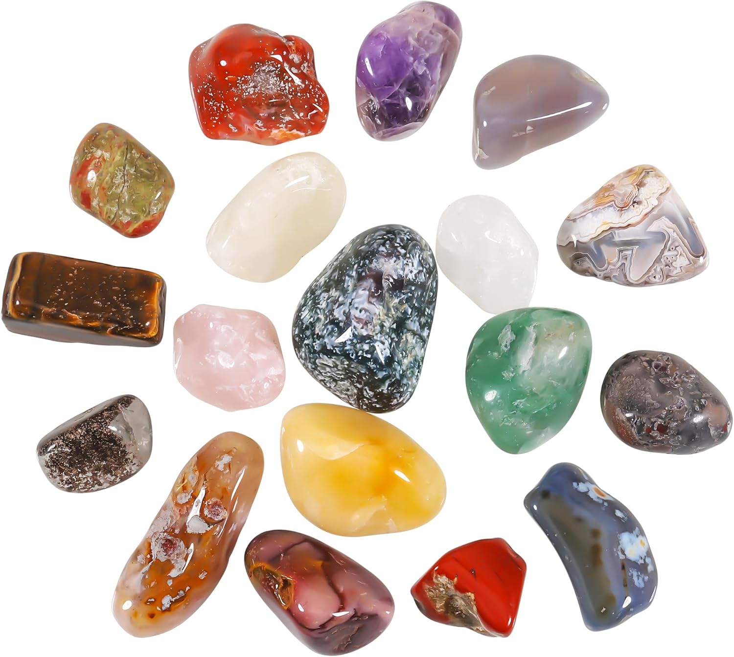 18 Pcs Healing Crystals and Stones Set, Natural Polished Gemstones, 0.8-1.2 Inch Tumbled Crystals, Lucky Pocket Stone for Reiki, Chakra Balancing, Meditation, Stress Relief