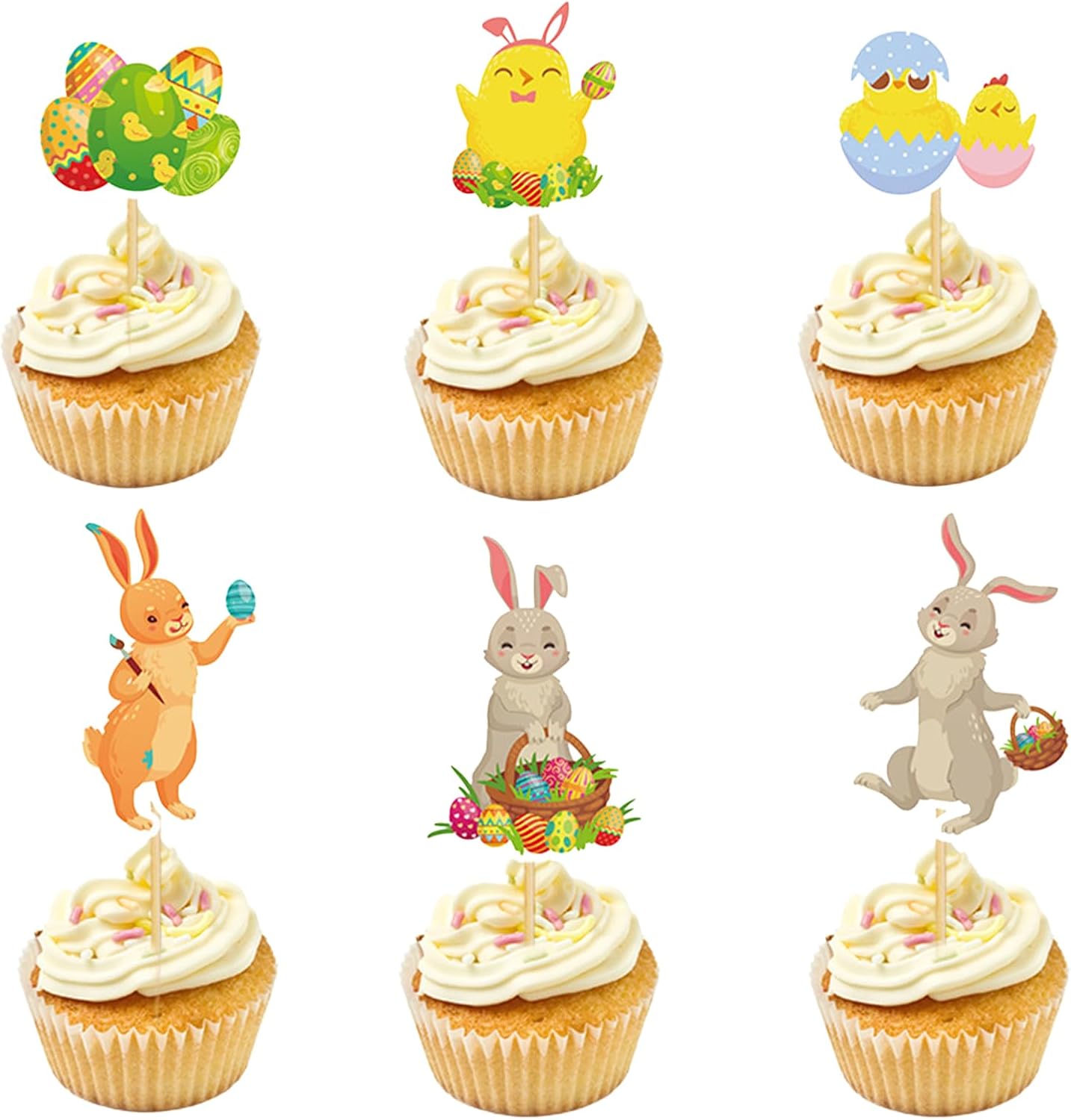 24 pcs Easter Cupcake Topper, Bunny Cupcake Picks Spring Baked Goods Perfect for Easter Day Theme Party Decorations