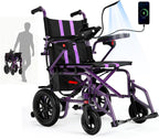 Electric Wheelchairs for Adults，Lightweight Foldable Wheelchair 15 Miles Long Travel Range, 360° Joystick Control Motorized Wheelchair, Support 286 lbs with LED Light Power Wheelchair (Purple)