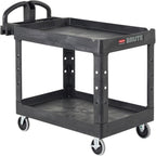 Rubbermaid Commercial Products 2-Shelf Utility/Service Cart, Small, Lipped Shelves, Ergonomic Handle, 500 lbs. Capacity, for Warehouse/Garage/Cleaning/Manufacturing