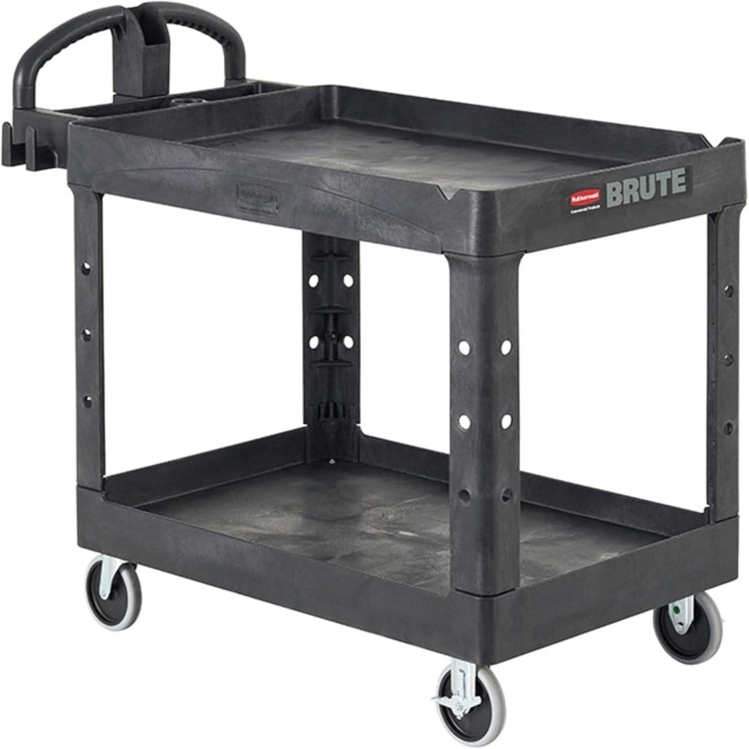 Rubbermaid Commercial Products 2-Shelf Utility/Service Cart, Small, Lipped Shelves, Ergonomic Handle, 500 lbs. Capacity, for Warehouse/Garage/Cleaning/Manufacturing