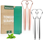 RONAVO Tongue Scraper for Adults (4 PC), Metal Tongue Scraper Rustproof (Travel Cases Included) Reduce Bad Breath, Tounge Scrappers Oral Care, Easy to Use & Wash, 2 Colors