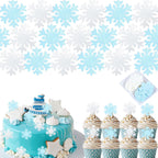 Edible Snowflakes – 50pcs Wafer Paper Edible Cake Decorations & Snowflake Cupcake Toppers for Christmas, Winter Birthday Party Decor Supplies (Blue & White)