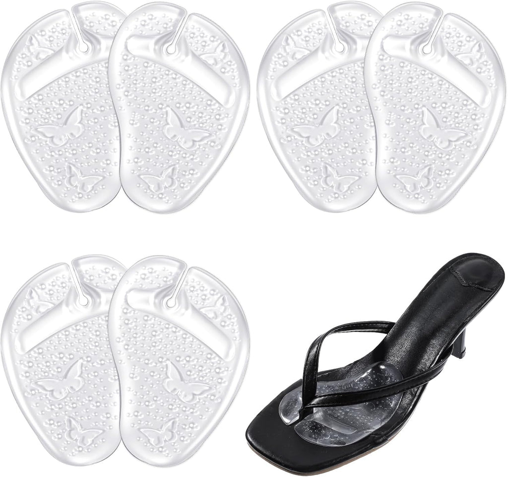 6Pcs Gel Metatarsal Pads for Thong Sandals Toe Protectors, Soft Reusable Forefoot Cushion Inserts for Flip Flop, Self-Adhesive Non Slip Shoe Cushion Inserts for Metatarsal Support Pain Relief