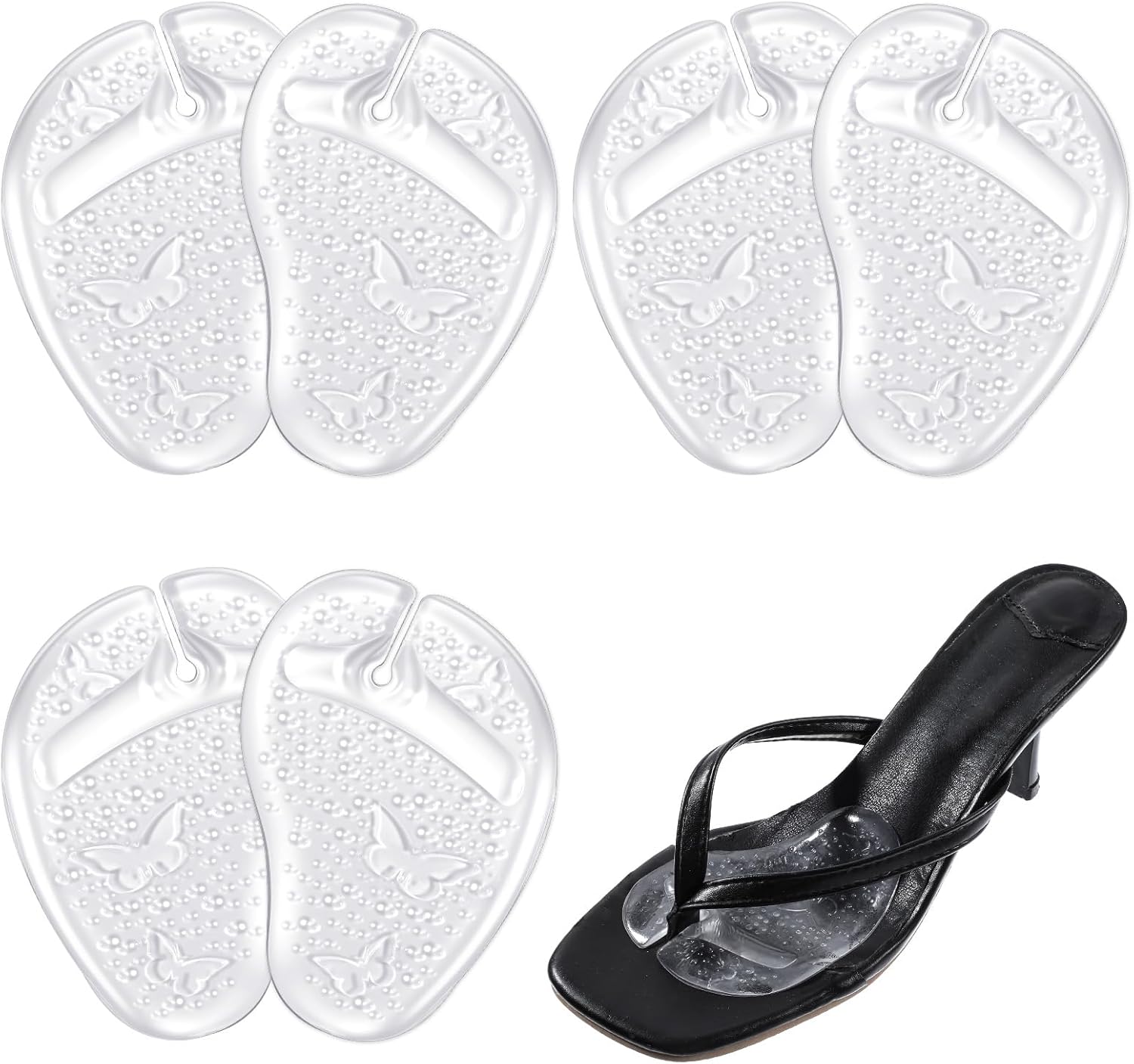 6Pcs Gel Metatarsal Pads for Thong Sandals Toe Protectors, Soft Reusable Forefoot Cushion Inserts for Flip Flop, Self-Adhesive Non Slip Shoe Cushion Inserts for Metatarsal Support Pain Relief