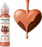 Rose Gold Metallic Edible Paint for Baking – Food Grade Edible Gold Dust Drink Glitter for Shimmer Cake Decorating, Cookies,Cupcakes,Cocktails – 15ml Perfect for Valentines,Wedding,Birthday Decorating