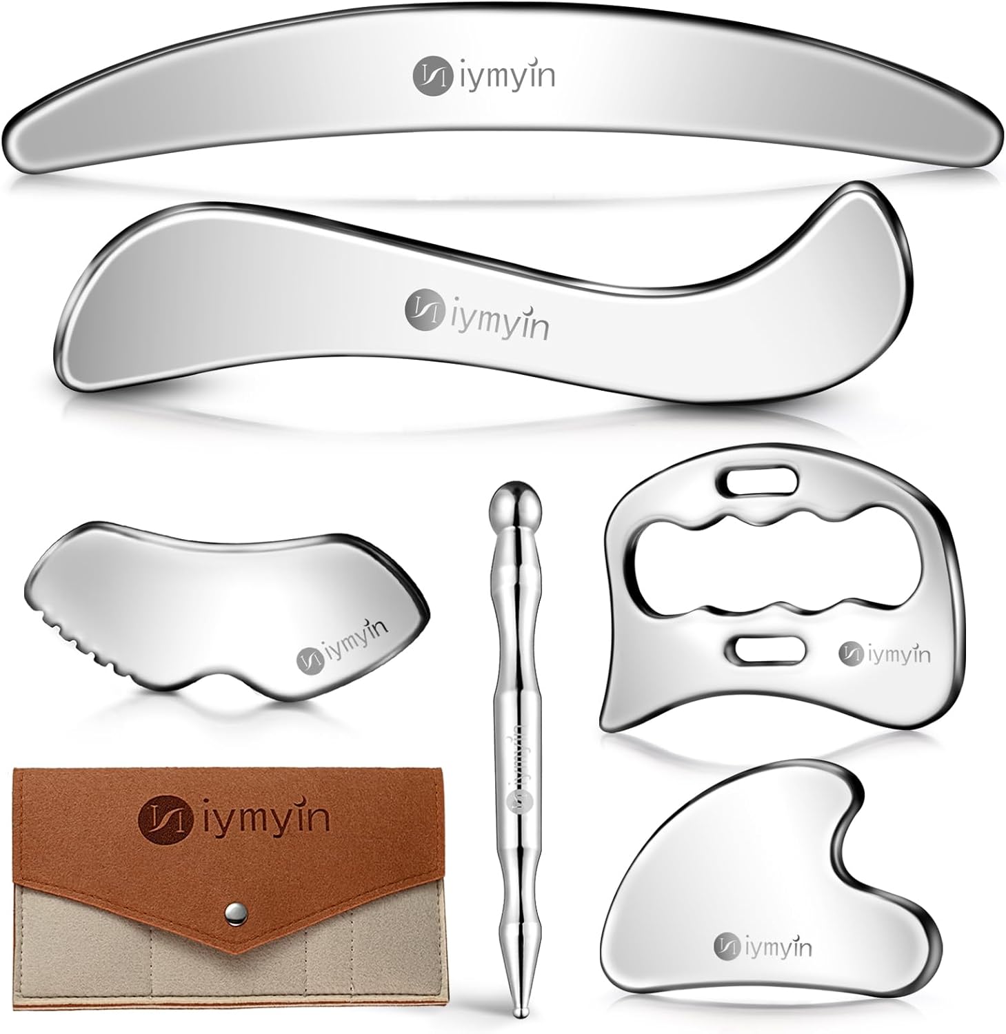 6-in-1 Stainless Steel Muscle & Fascia Scraper Tool Set, for Body Skin Massage and Sore Muscles, Myofascial, Iastm Tools, Soft Tissue Mobilization Tools, Full Body Gua Sha Kit, Gift-for Her