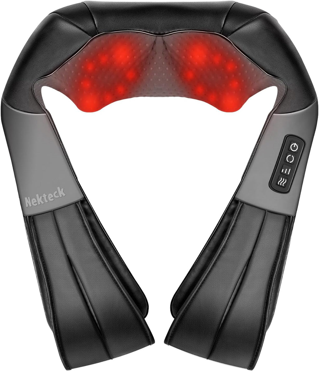 Nekteck Shiatsu Neck Massager with Heat for Pain Relief Deep Tissue, 2026 Upgraded 3D Back Shoulder Kneading Massage Pillow, Mother's Day Father's Day Relaxation Gifts for Mom Dad, Black(NOT Cordless)