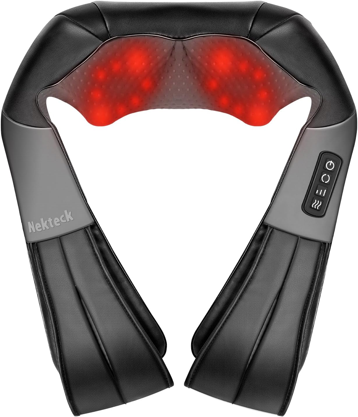 Nekteck Shiatsu Neck Massager with Heat for Pain Relief Deep Tissue, 2026 Upgraded 3D Back Shoulder Kneading Massage Pillow, Body Muscle Relaxation Tools Gifts for Him Her, Black (NOT Cordless)